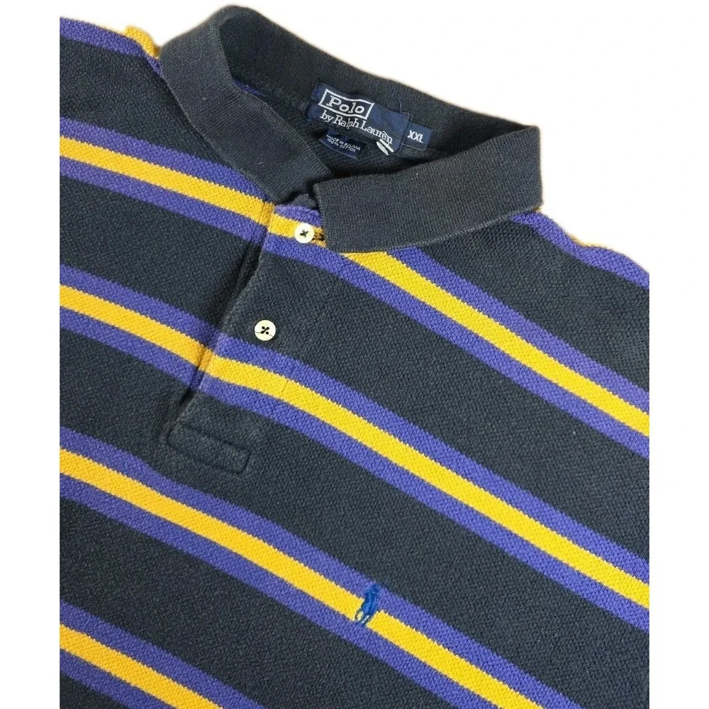Polo Ralph Lauren Rugby Polo Shirt Yellow, BLACK, PURPLE Striped LOGO 2XL RAVENS